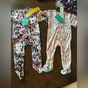 Posh peanut bamboo bundle 9-12 mo olive and rima footie pajamas